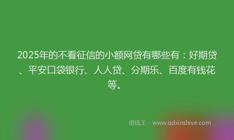 2025年的不看征信的小额网贷有哪些有：好期贷、平安口袋银行、人人贷、分期乐、百度有钱花等。