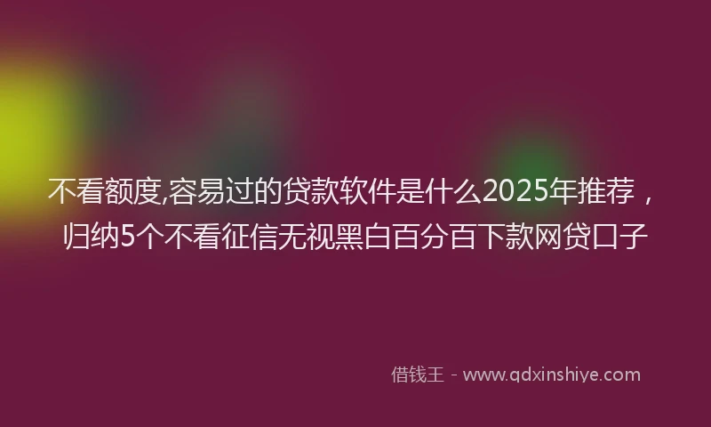 不看额度,容易过的贷款软件是什么2025年推荐，归纳5个不看征信无视黑白百分百下款网贷口子