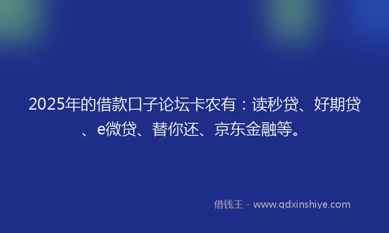 2025年的借款口子论坛卡农有：读秒贷、好期贷、e微贷、替你还、京东金融等。