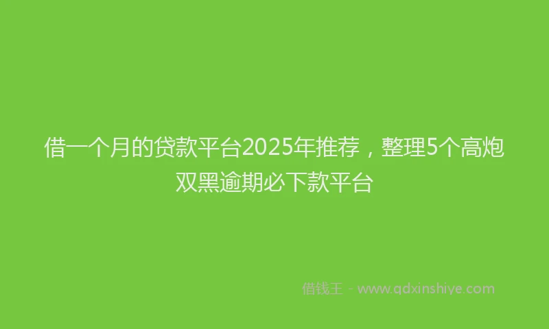 借一个月的贷款平台2025年推荐，整理5个高炮双黑逾期必下款平台