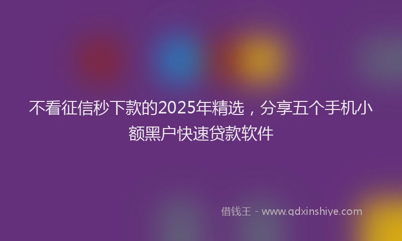 不看征信秒下款的2025年精选，分享五个手机小额黑户快速贷款软件