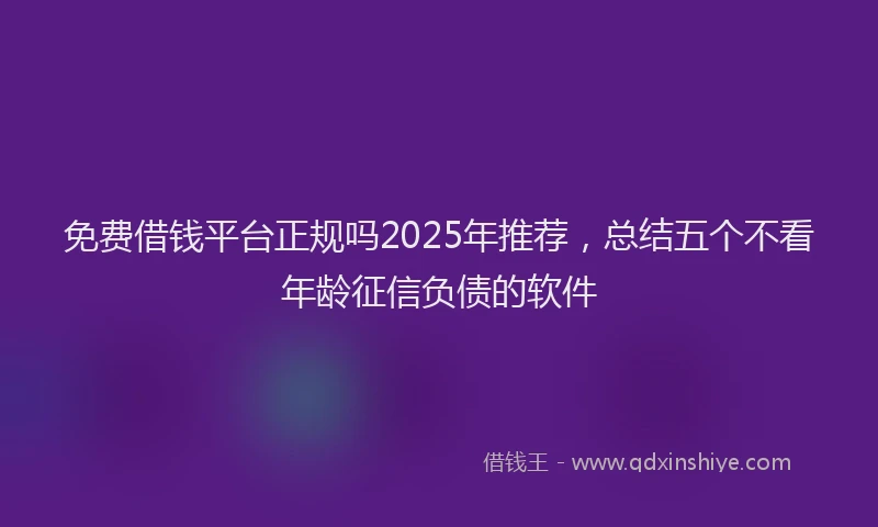 免费借钱平台正规吗2025年推荐，总结五个不看年龄征信负债的软件