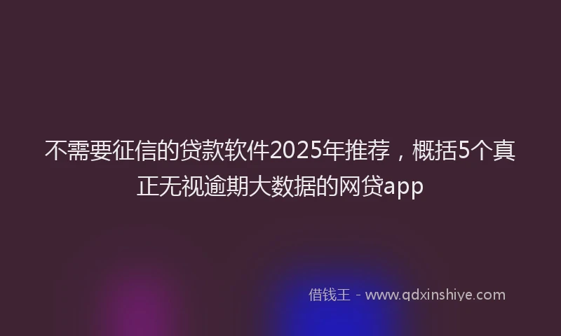 不需要征信的贷款软件2025年推荐，概括5个真正无视逾期大数据的网贷app