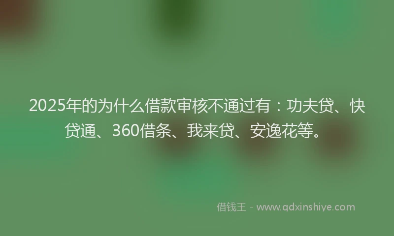 2025年的为什么借款审核不通过有：功夫贷、快贷通、360借条、我来贷、安逸花等。