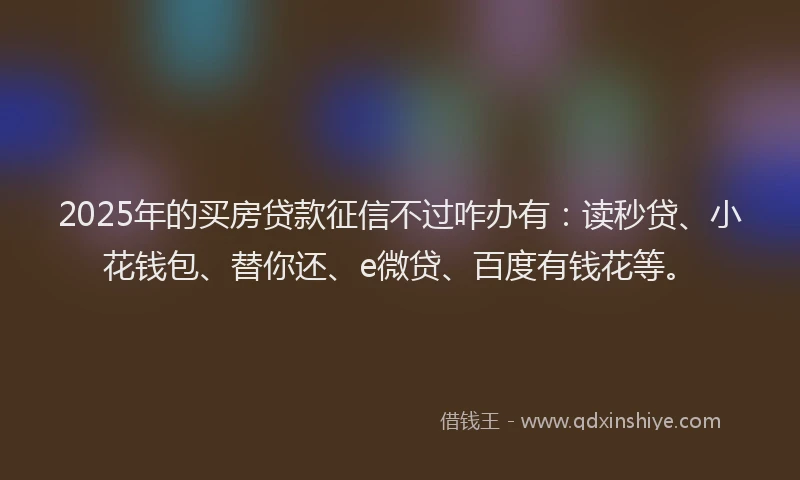 2025年的买房贷款征信不过咋办有：读秒贷、小花钱包、替你还、e微贷、百度有钱花等。