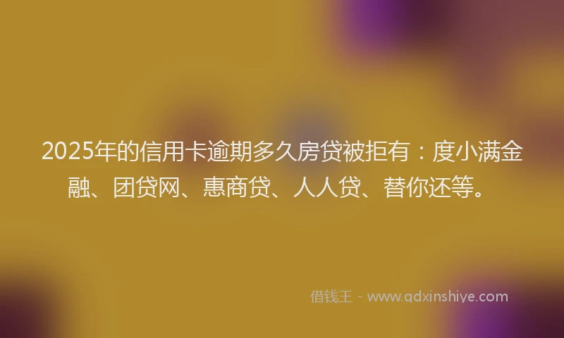 2025年的信用卡逾期多久房贷被拒有:度小满金融、团贷网、惠商贷、人人贷、替你还等。