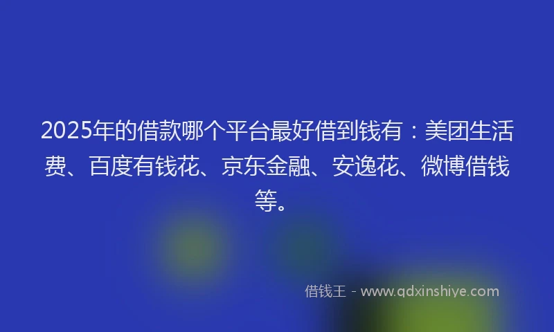 2025年的借款哪个平台最好借到钱有：美团生活费、百度有钱花、京东金融、安逸花、微博借钱等。