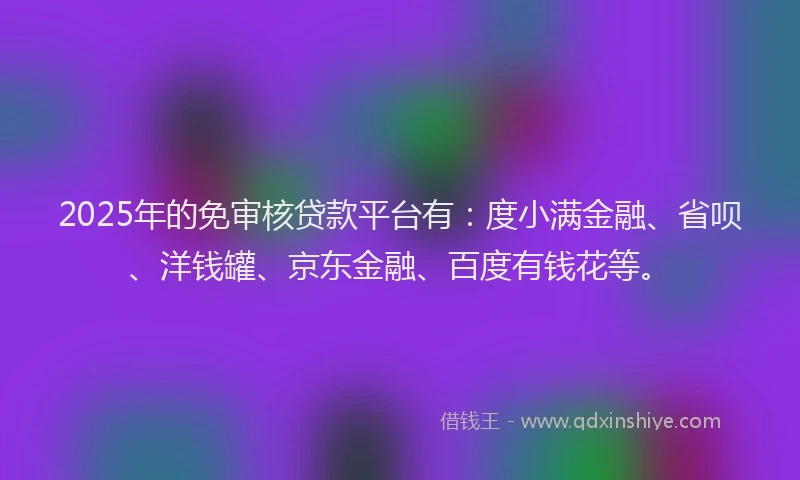 2025年的免审核贷款平台有：度小满金融、省呗、洋钱罐、京东金融、百度有钱花等。