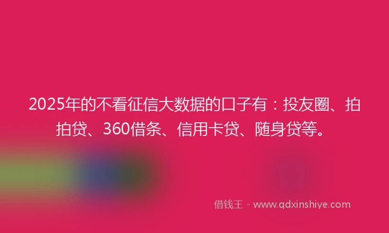 2025年的不看征信大数据的口子有：投友圈、拍拍贷、360借条、信用卡贷、随身贷等。
