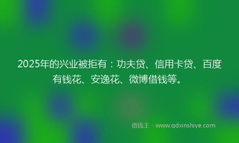 2025年的兴业被拒有：功夫贷、信用卡贷、百度有钱花、安逸花、微博借钱等。