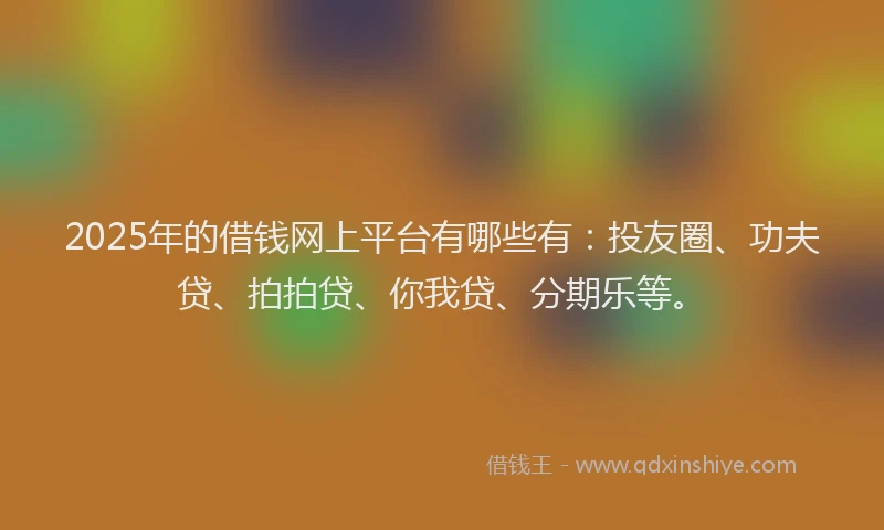 2025年的借钱网上平台有哪些有：投友圈、功夫贷、拍拍贷、你我贷、分期乐等。
