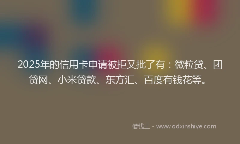 2025年的信用卡申请被拒又批了有：微粒贷、团贷网、小米贷款、东方汇、百度有钱花等。