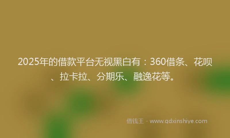 2025年的借款平台无视黑白有：360借条、花呗、拉卡拉、分期乐、融逸花等。