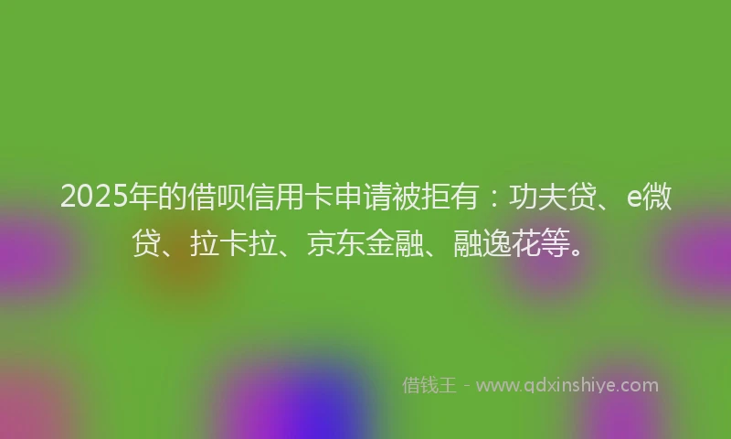 2025年的借呗信用卡申请被拒有：功夫贷、e微贷、拉卡拉、京东金融、融逸花等。