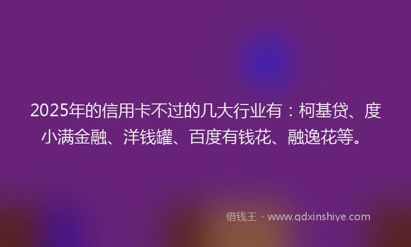 2025年的信用卡不过的几大行业有：柯基贷、度小满金融、洋钱罐、百度有钱花、融逸花等。