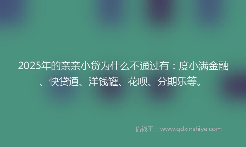 2025年的亲亲小贷为什么不通过有：度小满金融、快贷通、洋钱罐、花呗、分期乐等。