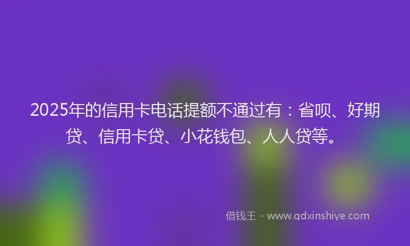 2025年的信用卡电话提额不通过有：省呗、好期贷、信用卡贷、小花钱包、人人贷等。
