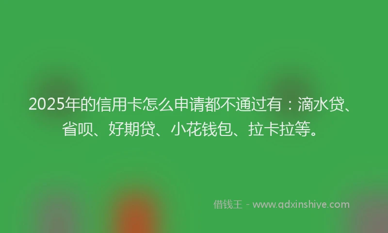 2025年的信用卡怎么申请都不通过有：滴水贷、省呗、好期贷、小花钱包、拉卡拉等。