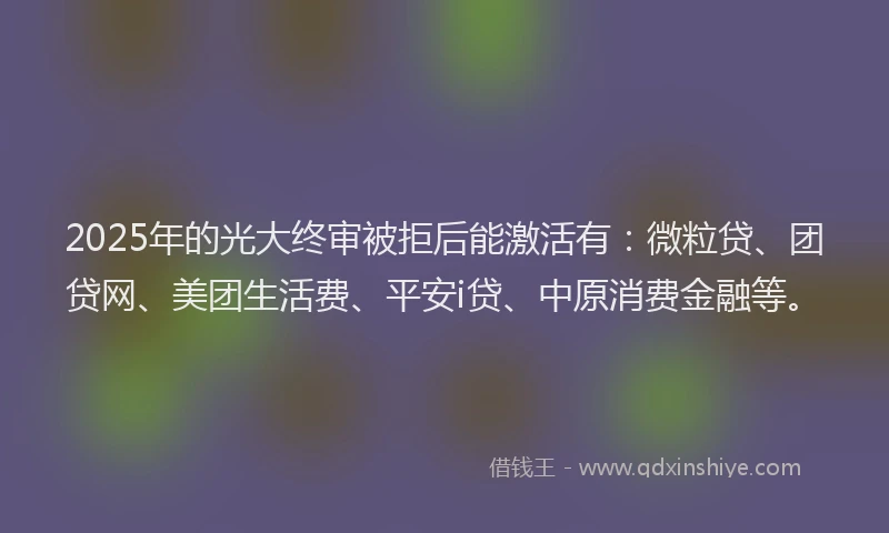 2025年的光大终审被拒后能激活有：微粒贷、团贷网、美团生活费、平安i贷、中原消费金融等。