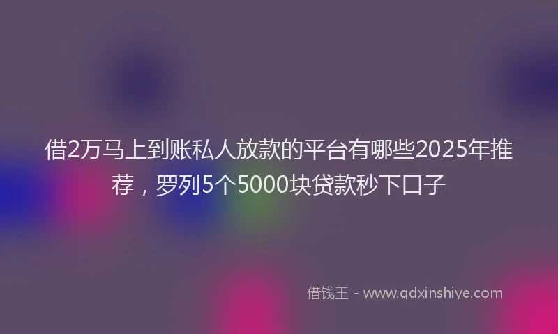 借2万马上到账私人放款的平台有哪些2025年推荐，罗列5个5000块贷款秒下口子