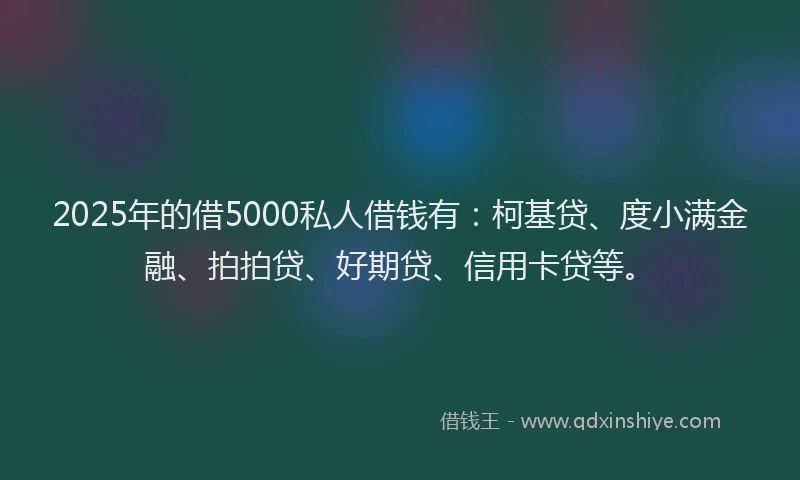 2025年的借5000私人借钱有：柯基贷、度小满金融、拍拍贷、好期贷、信用卡贷等。