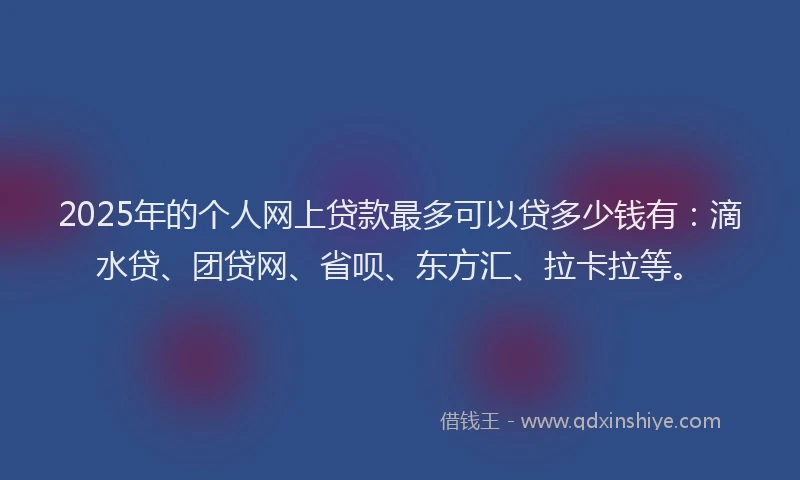 2025年的个人网上贷款最多可以贷多少钱有：滴水贷、团贷网、省呗、东方汇、拉卡拉等。