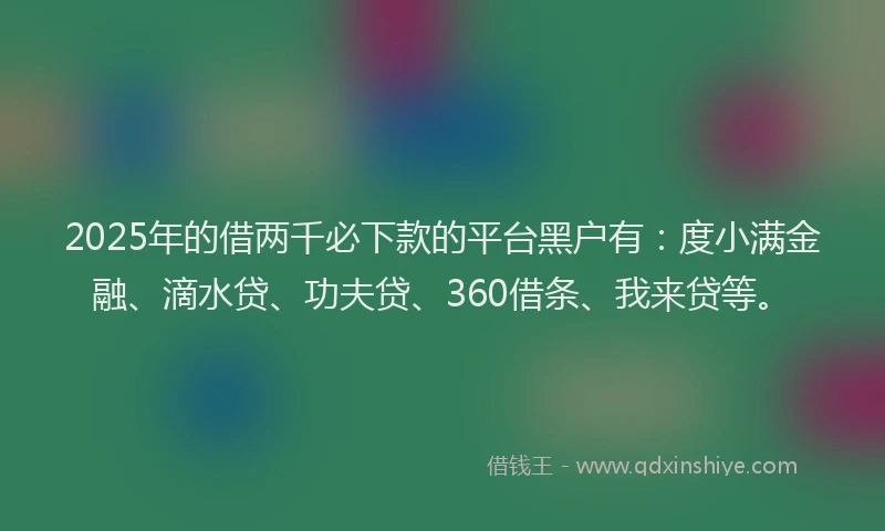 2025年的借两千必下款的平台黑户有：度小满金融、滴水贷、功夫贷、360借条、我来贷等。