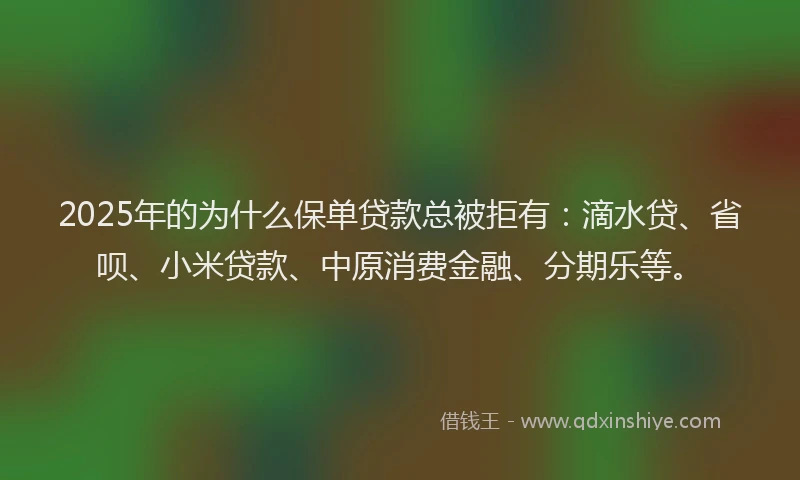 2025年的为什么保单贷款总被拒有：滴水贷、省呗、小米贷款、中原消费金融、分期乐等。
