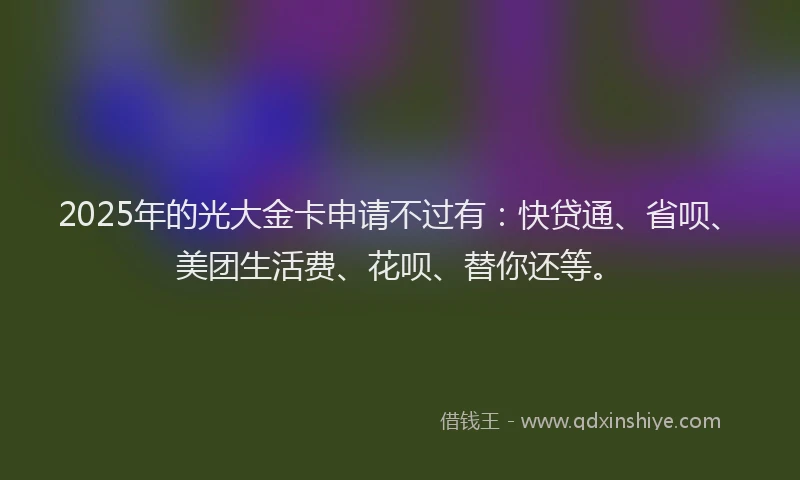 2025年的光大金卡申请不过有：快贷通、省呗、美团生活费、花呗、替你还等。