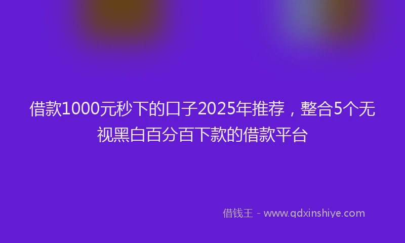借款1000元秒下的口子2025年推荐，整合5个无视黑白百分百下款的借款平台