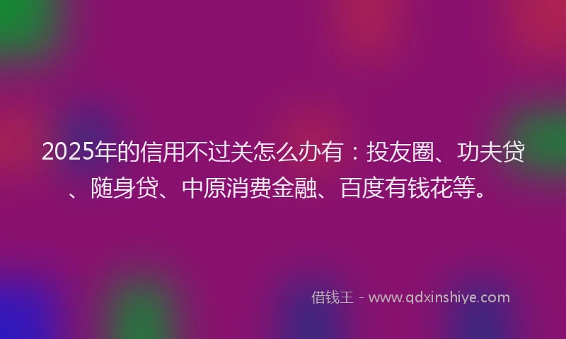 2025年的信用不过关怎么办有：投友圈、功夫贷、随身贷、中原消费金融、百度有钱花等。
