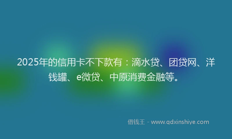 2025年的信用卡不下款有：滴水贷、团贷网、洋钱罐、e微贷、中原消费金融等。