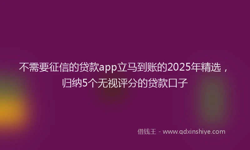 不需要征信的贷款app立马到账的2025年精选，归纳5个无视评分的贷款口子
