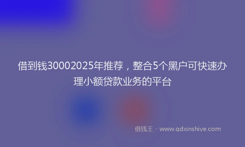 借到钱30002025年推荐，整合5个黑户可快速办理小额贷款业务的平台