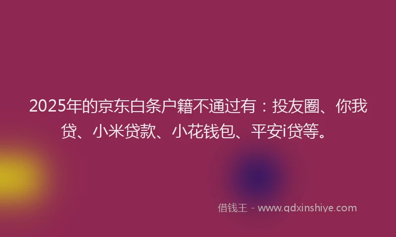 2025年的京东白条户籍不通过有：投友圈、你我贷、小米贷款、小花钱包、平安i贷等。