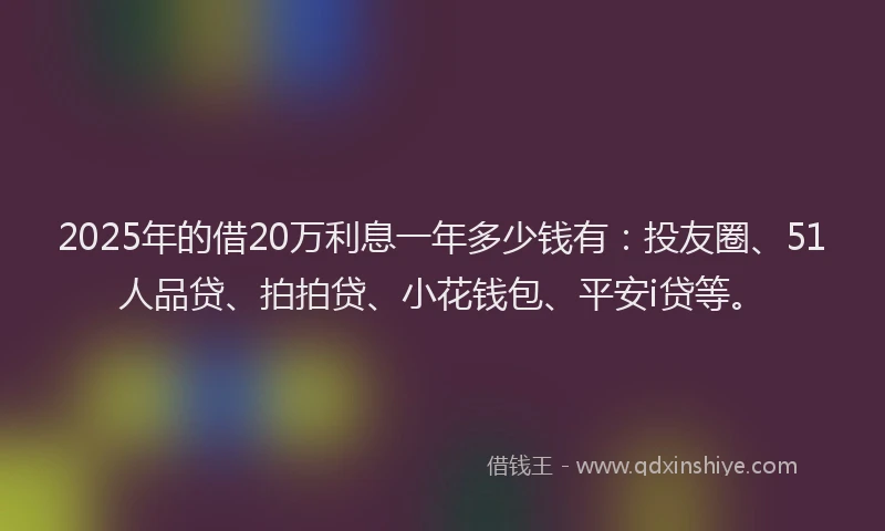 2025年的借20万利息一年多少钱有：投友圈、51人品贷、拍拍贷、小花钱包、平安i贷等。