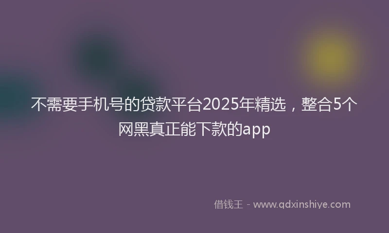 不需要手机号的贷款平台2025年精选，整合5个网黑真正能下款的app