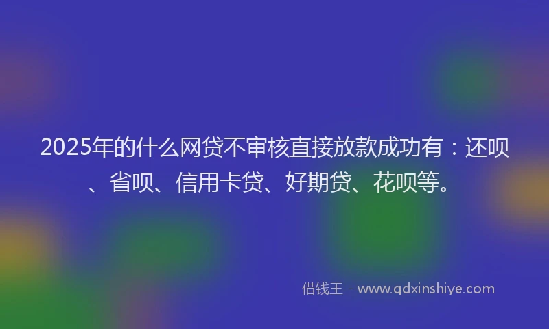 2025年的什么网贷不审核直接放款成功有：还呗、省呗、信用卡贷、好期贷、花呗等。