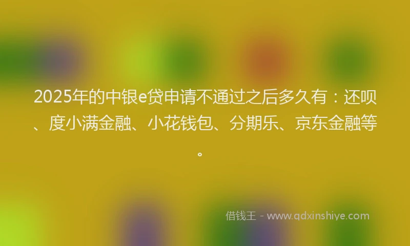 2025年的中银e贷申请不通过之后多久有：还呗、度小满金融、小花钱包、分期乐、京东金融等。