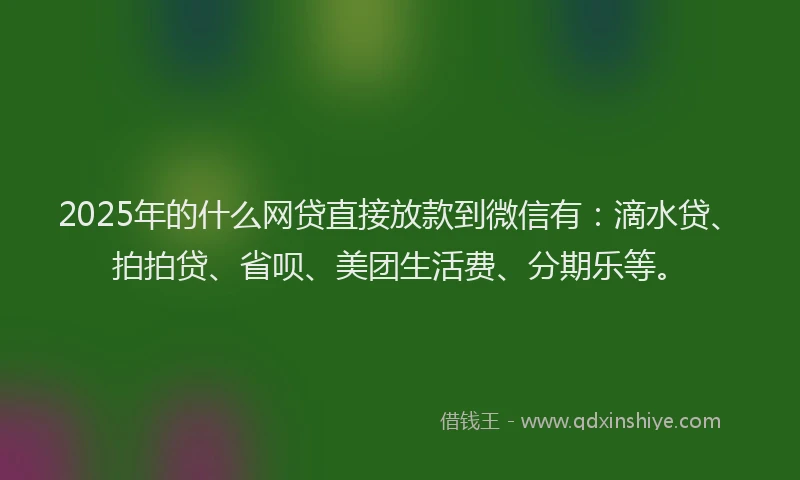 2025年的什么网贷直接放款到微信有：滴水贷、拍拍贷、省呗、美团生活费、分期乐等。