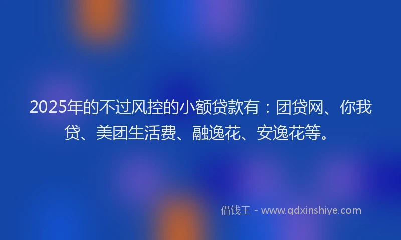 2025年的不过风控的小额贷款有：团贷网、你我贷、美团生活费、融逸花、安逸花等。