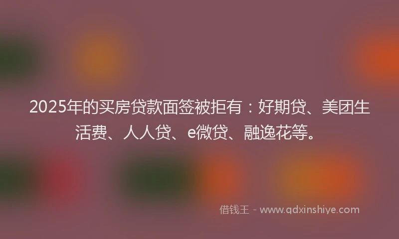2025年的买房贷款面签被拒有：好期贷、美团生活费、人人贷、e微贷、融逸花等。