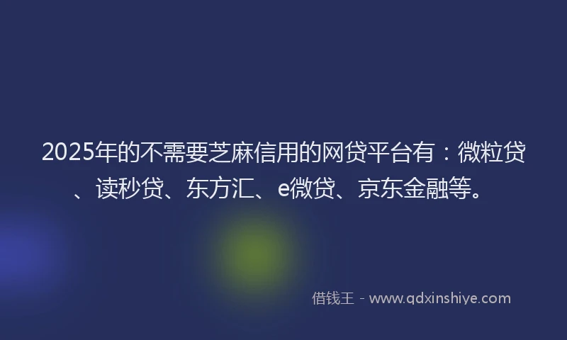 2025年的不需要芝麻信用的网贷平台有：微粒贷、读秒贷、东方汇、e微贷、京东金融等。