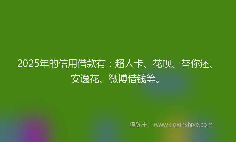 2025年的信用借款有：超人卡、花呗、替你还、安逸花、微博借钱等。