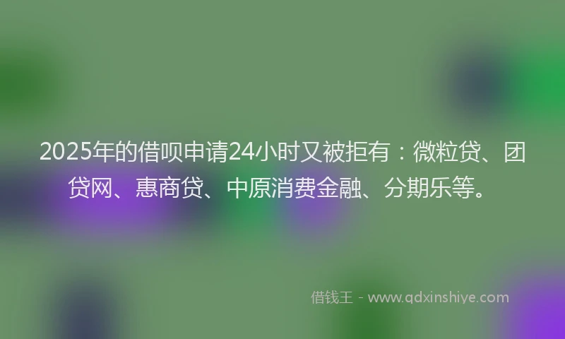 2025年的借呗申请24小时又被拒有：微粒贷、团贷网、惠商贷、中原消费金融、分期乐等。
