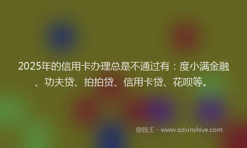2025年的信用卡办理总是不通过有：度小满金融、功夫贷、拍拍贷、信用卡贷、花呗等。