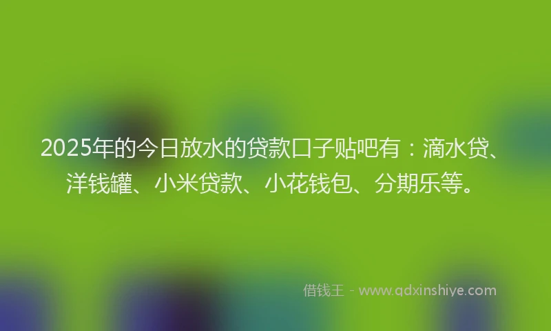 2025年的今日放水的贷款口子贴吧有：滴水贷、洋钱罐、小米贷款、小花钱包、分期乐等。