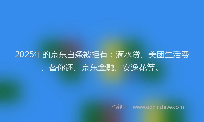 2025年的京东白条被拒有：滴水贷、美团生活费、替你还、京东金融、安逸花等。