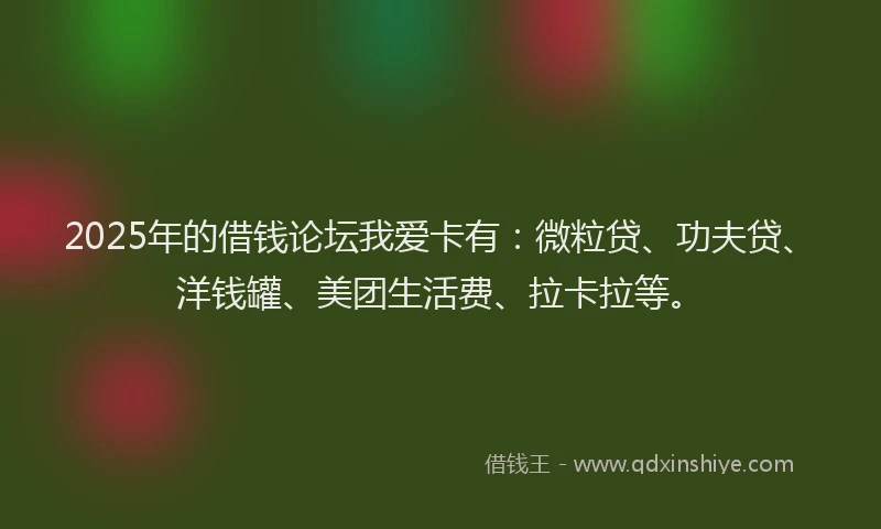 2025年的借钱论坛我爱卡有：微粒贷、功夫贷、洋钱罐、美团生活费、拉卡拉等。