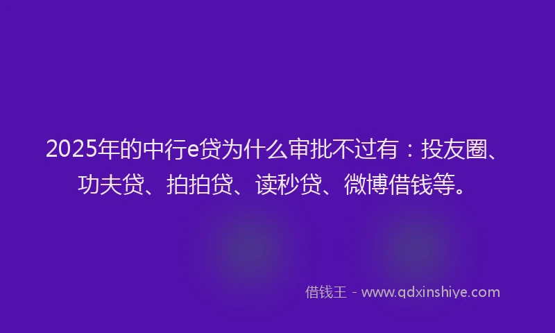 2025年的中行e贷为什么审批不过有：投友圈、功夫贷、拍拍贷、读秒贷、微博借钱等。